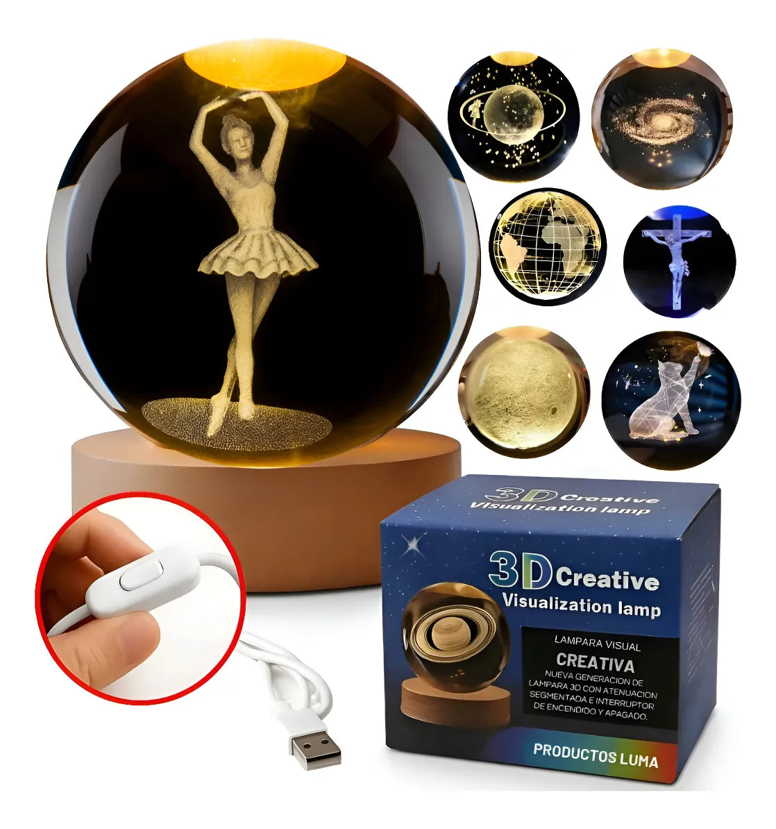 Esfera Magica Cristal 3d Led Luz De Noche