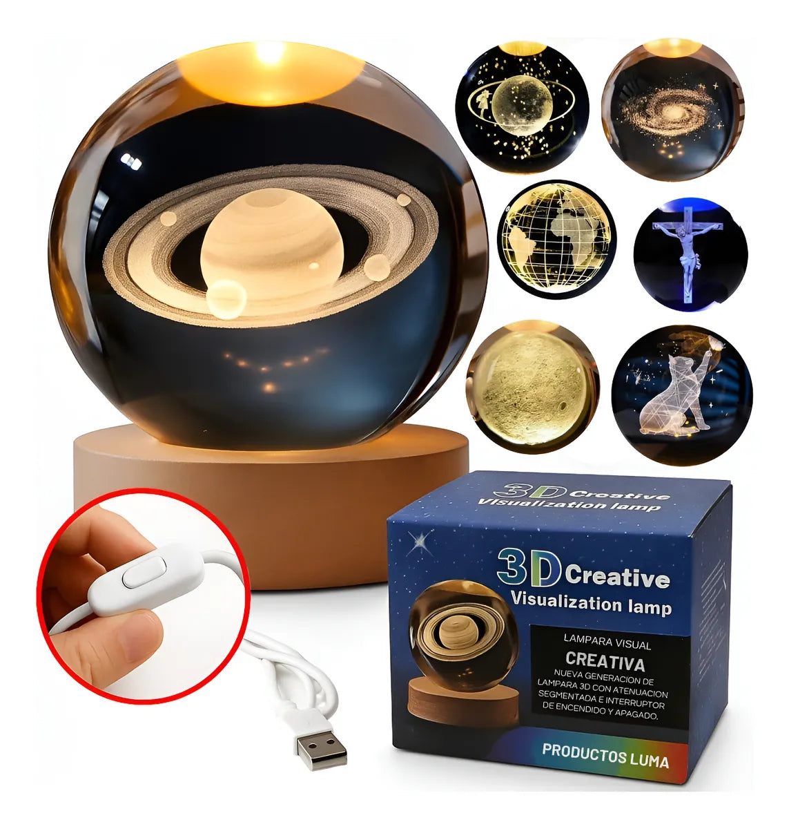 Esfera Magica Cristal 3d Led Luz De Noche