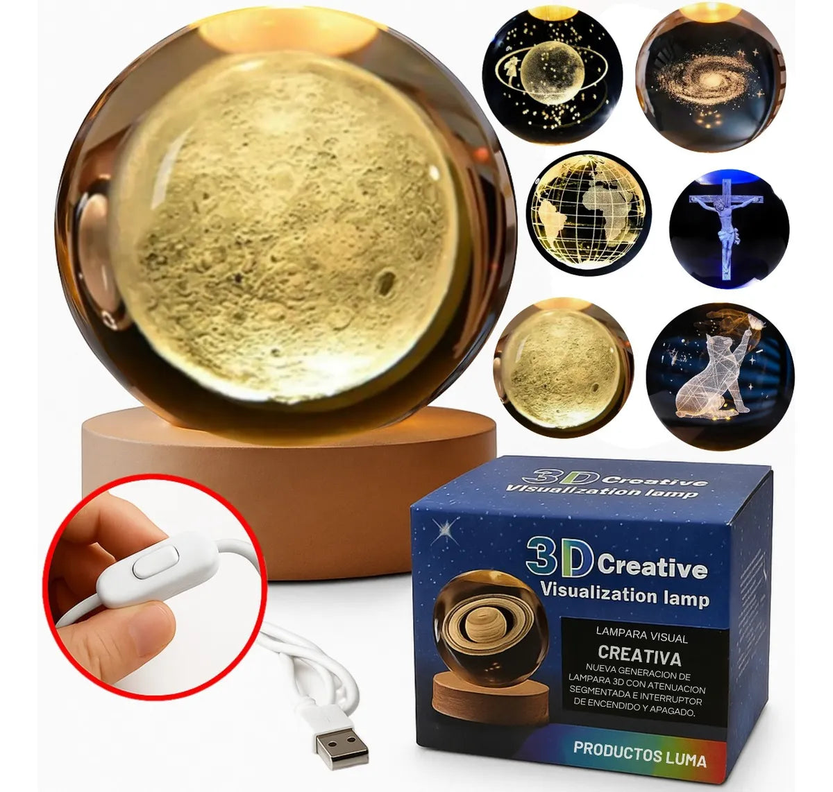 Esfera Magica Cristal 3d Led Luz De Noche