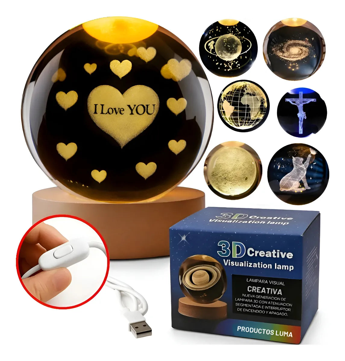 Esfera Magica Cristal 3d Led Luz De Noche