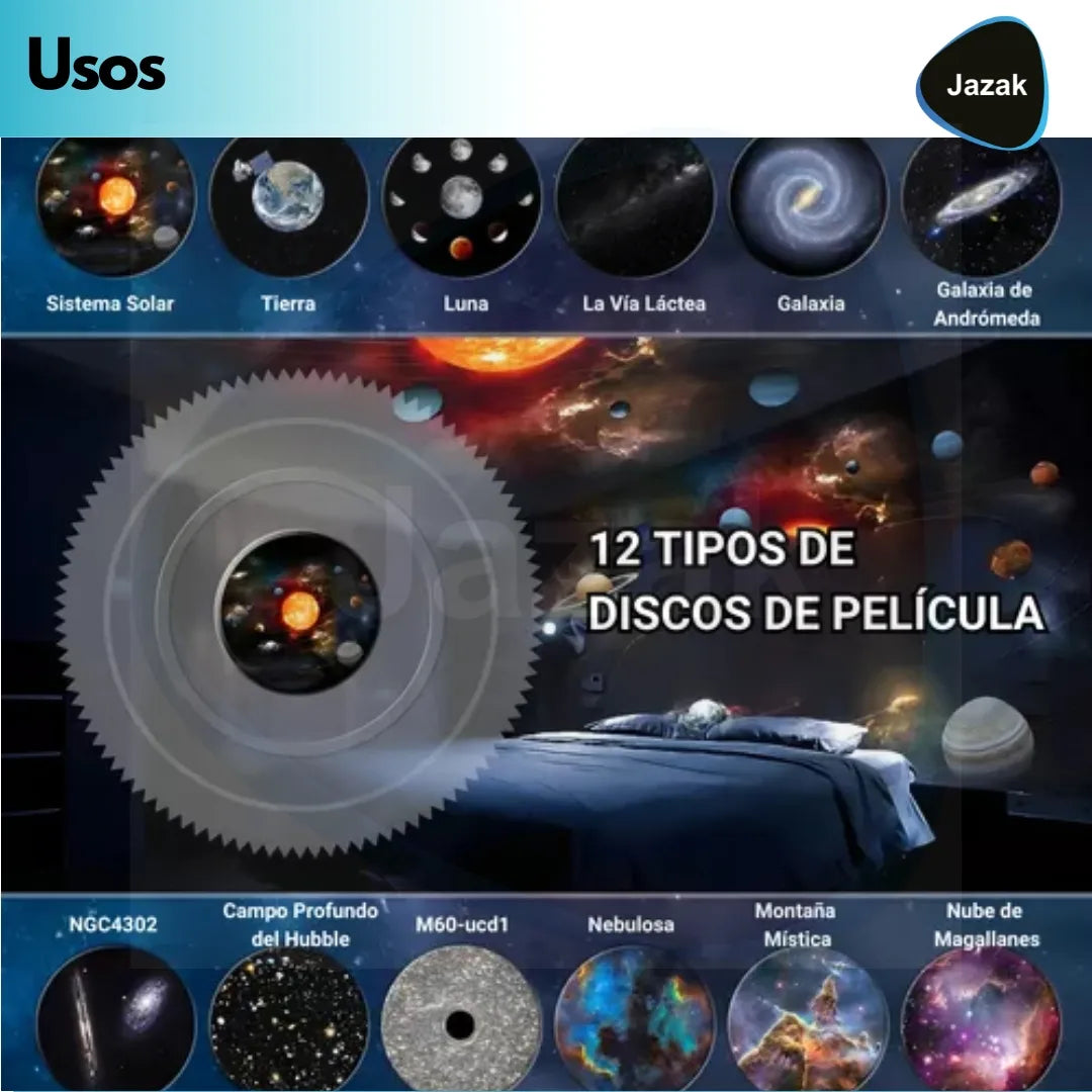 Lámpara Proyector JAZAK – Estrellas y Galaxias USB (13 Opciones)