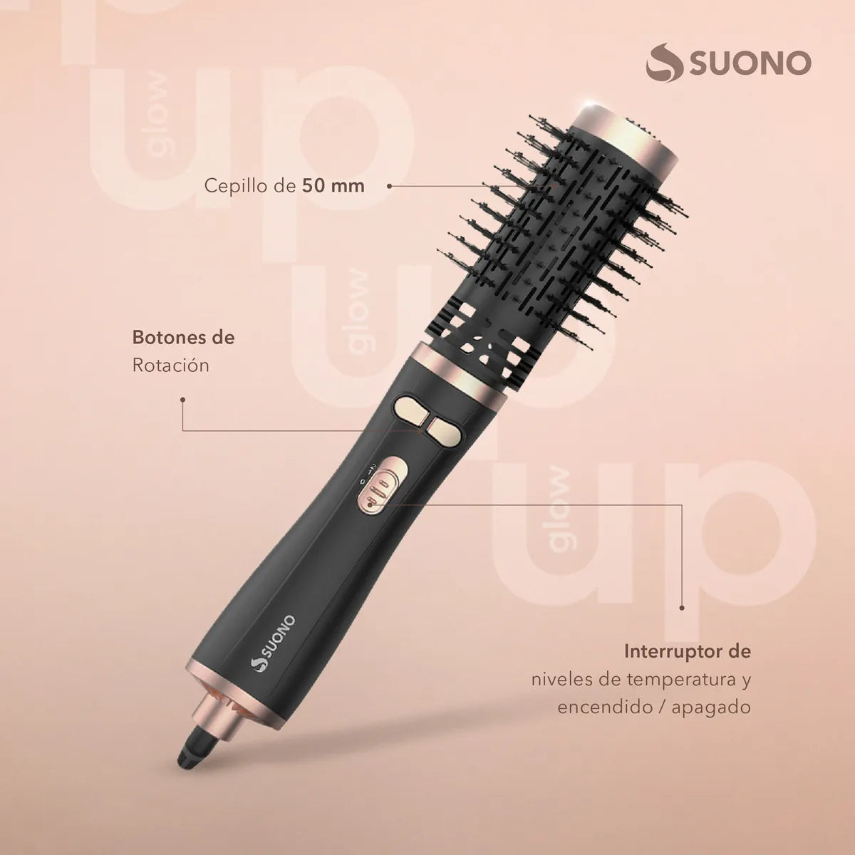 Cepillo Giratorio Secador de Pelo Eléctrico Suono Voluminizador 50mm Color Negro